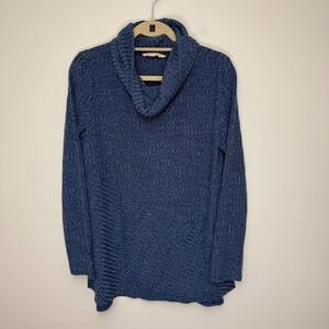 Soft Surroundings Women's Blue Ribbed Knit Cowl Neck Tunic XL Extra Large